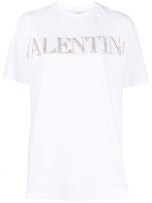 Памучна тениска с кристали Valentino Garavani бяло