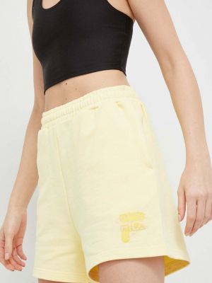 Памучни панталон с висока талия с апликация Fila жълто