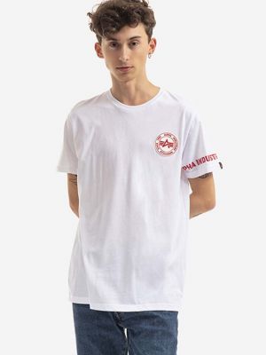 Памучна тениска с дълъг ръкав с принт Alpha Industries бяло