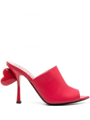 Papuci tip mules din piele cu motiv cu inimi Moschino roșu