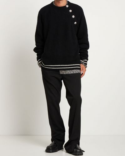 Vlněný svetr s knoflíky Balmain černý