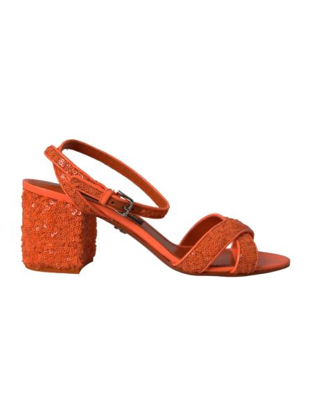 Sandały z cekinami Dolce And Gabbana pomarańczowe