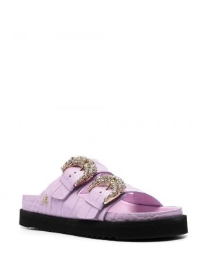 Iš natūralios odos sandalai su sagtimis su kristalais Philipp Plein violetinė