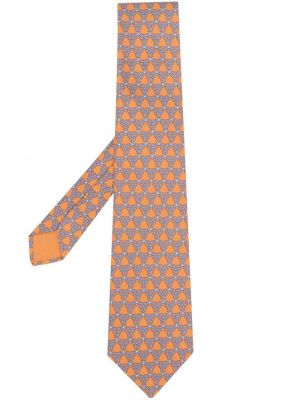 Hedvábná kravata s potiskem Hermès oranžová
