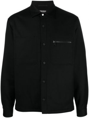 Vlnená košeľa Zegna čierna
