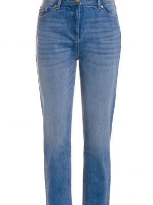 Bavlnené džínsy s vysokým pásom na zips Ulla Popken - modrá