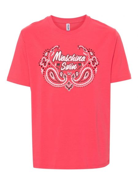 Kokvilnas t-krekls ar apdruku Moschino rozā