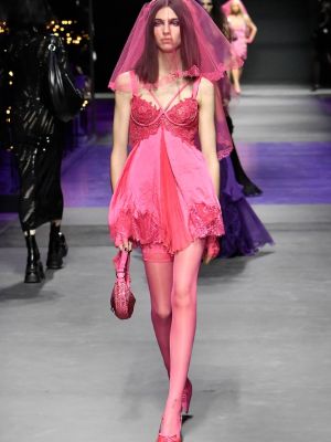 Borsa a spalla di pelle con cristalli Versace rosa