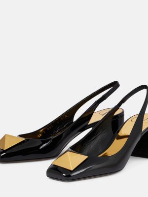 Кожени полуотворени обувки от лакирана кожа с отворена пета Valentino Garavani черно