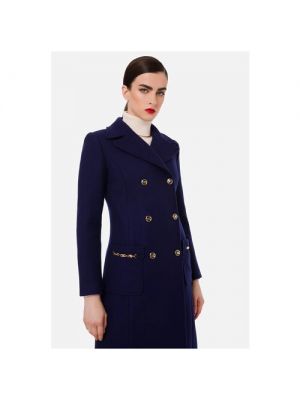 Пальто Elisabetta Franchi демисезонное, силуэт прилегающий синий