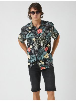 Košeľa s tropickým vzorom Koton čierna
