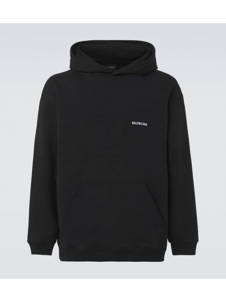 Pamuklu polar hoodie Balenciaga siyah