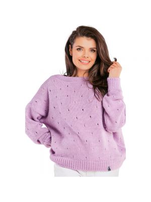 Dzianinowy sweter z okrągłym dekoltem Awama fioletowy