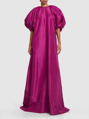 Dolga obleka z lokom z puhastimi rokavi Oscar De La Renta roza