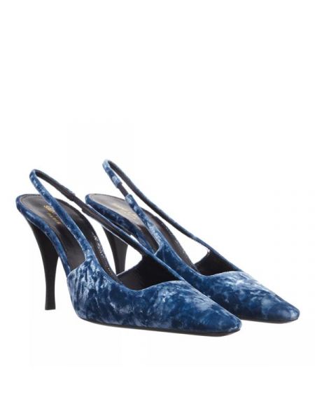 Бархатные туфли с открытой пяткой Saint Laurent синие
