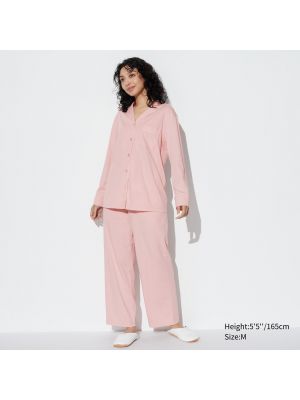 Хлопковая пижама с длинным рукавом Uniqlo розовая