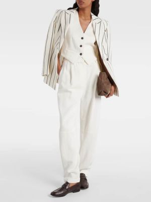 Bavlněná lněná vesta Brunello Cucinelli bílá