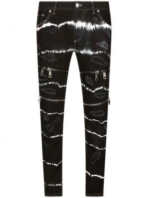 Trykt slank zip stretch jeans Dolce & Gabbana svart