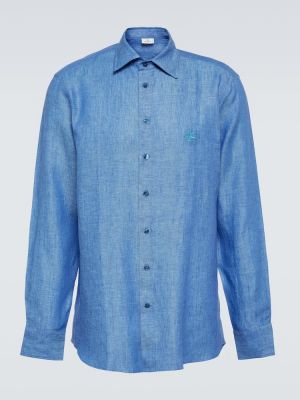 Lněná košile Etro modrá