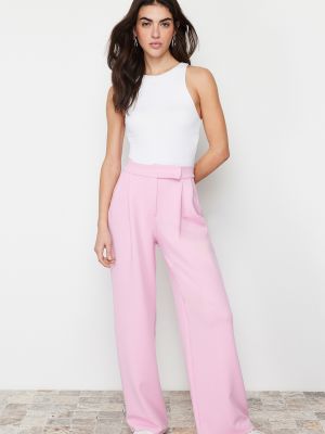 Pletené kalhoty na suchý zip s vysokým pasem Trendyol růžové