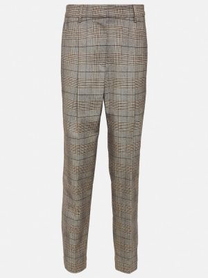 Kostkované bavlněné vlněné rovné kalhoty Brunello Cucinelli