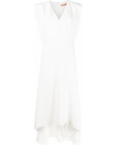 Midi šaty bez rukávů s výstřihem do v Yves Salomon bílé