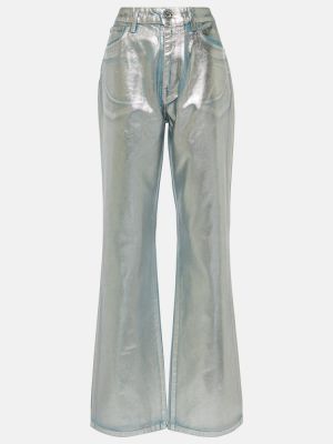 Rovné kalhoty s vysokým pasem Paco Rabanne stříbrné