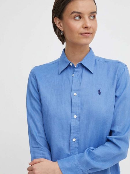 Lniana bluzka Polo Ralph Lauren niebieska