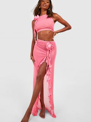 Длинная юбка Boohoo розовая