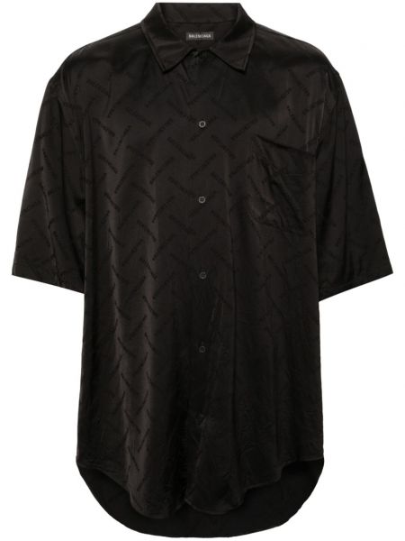 Žakárová saténová košile Balenciaga černá