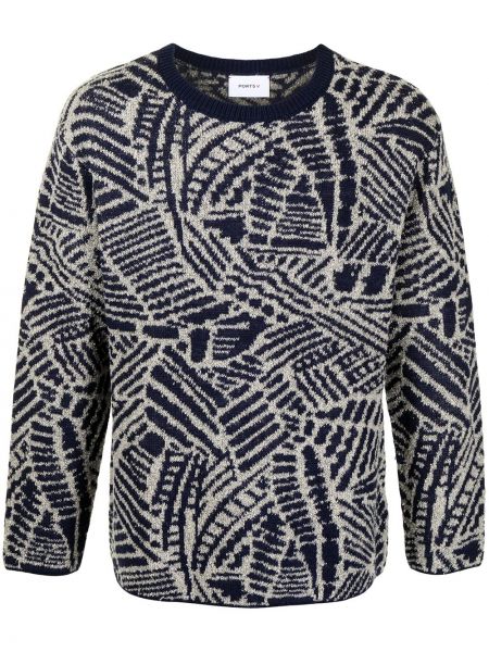 Пуловер с абстрактен десен Ports V синьо