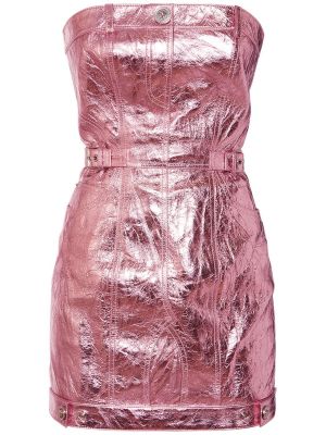 Kožené mini šaty Versace ružová