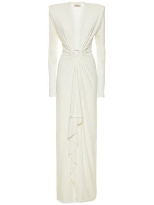 Sukienka długa z dekoltem w serek z dżerseju drapowana Alexandre Vauthier biała
