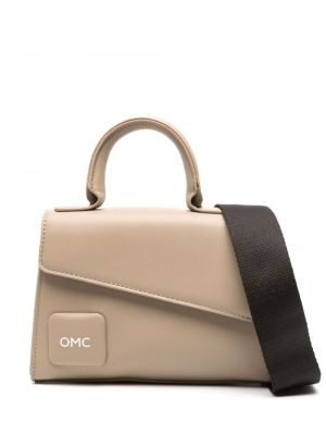 Кожени шопинг чанта с принт Omc сребристо