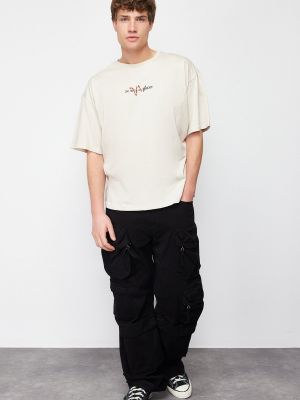 Βαμβακερή μπλούζα με σχέδιο με κοντό μανίκι Trendyol