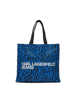 Shopperka bawełniana z nadrukiem z nadrukiem zwierzęcym Karl Lagerfeld Jeans niebieska