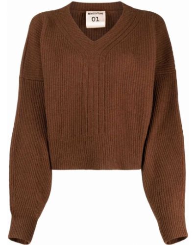 Jersey de punto con escote v de tela jersey Semicouture marrón