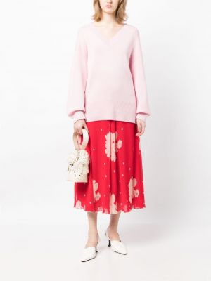 Sweter z dekoltem w serek Cynthia Rowley różowy