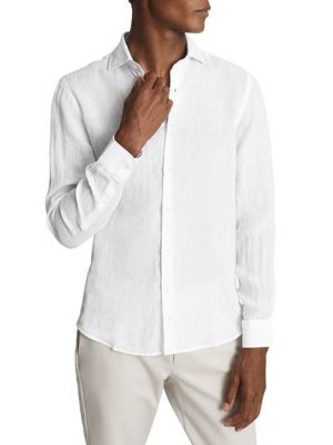 Льняная рубашка с длинным рукавом Reiss белая