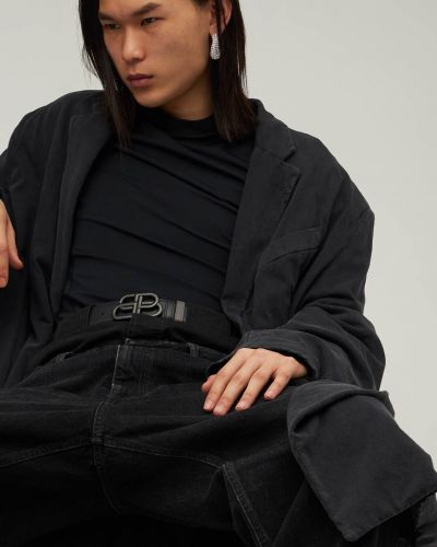 Obojstranný kožený opasok s prackou Balenciaga čierna