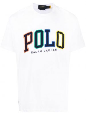 T-shirt brodé en polaire avec applique Polo Ralph Lauren blanc