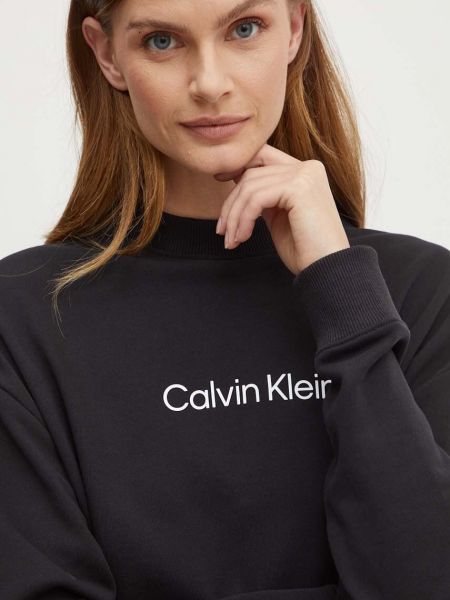 Хлопковый свитер с принтом Calvin Klein черный