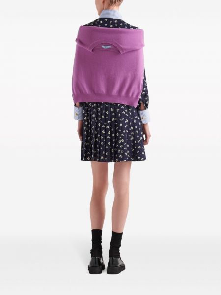 Sweter z kaszmiru z okrągłym dekoltem Prada fioletowy