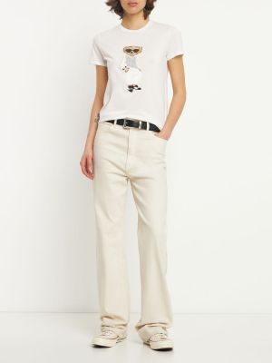 Kokvilnas t-krekls ar izšuvumiem džersija Ralph Lauren Collection balts