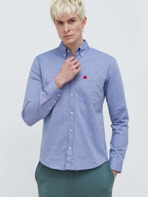 Koszula na guziki slim fit bawełniana Hugo niebieska