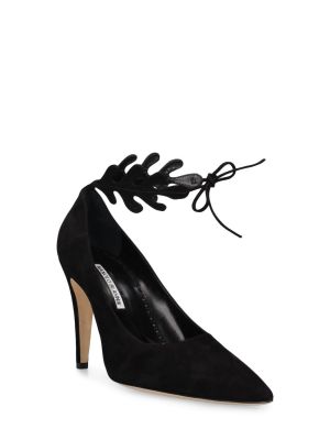 Велурени полуотворени обувки Manolo Blahnik черно