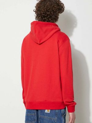 Bluza z kapturem bawełniana z nadrukiem Adidas Originals czerwona