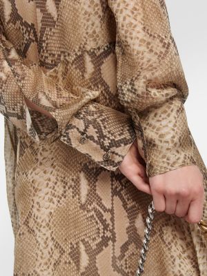 Šifonové hedvábné šaty s hadím vzorem Stella Mccartney hnědé