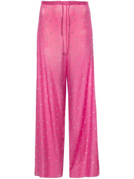 Pantaloni cu picior drept transparente Oseree roz