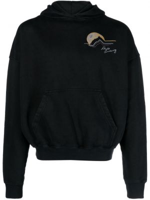 Raštuotas medvilninis džemperis su gobtuvu Rhude juoda